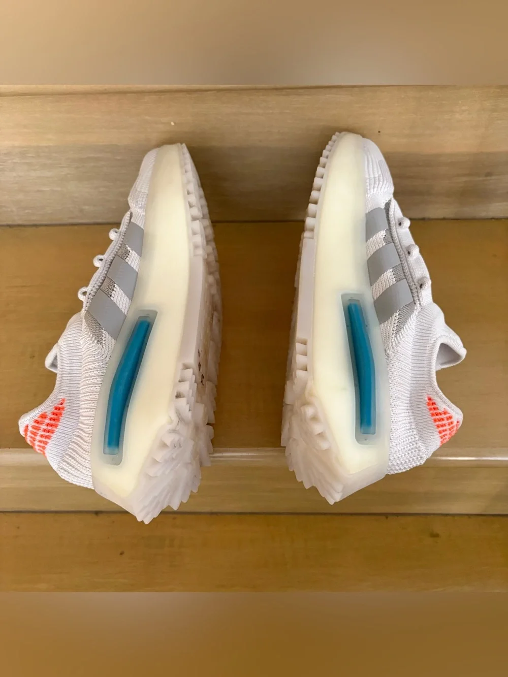 Adidas nmd s1 White Knit Sneaker with Gray Stripes and Accent Colors